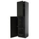 Black METOD kitchen cabinet with beveled doors, steel hinges, interior shelves, and pull-out organizers.