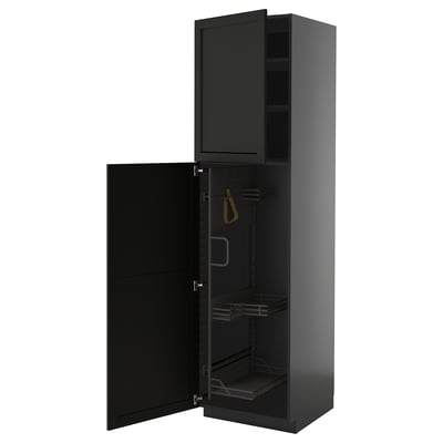 Black METOD kitchen unit with pull-out trays and hanging rod, part of lerhyttan series.