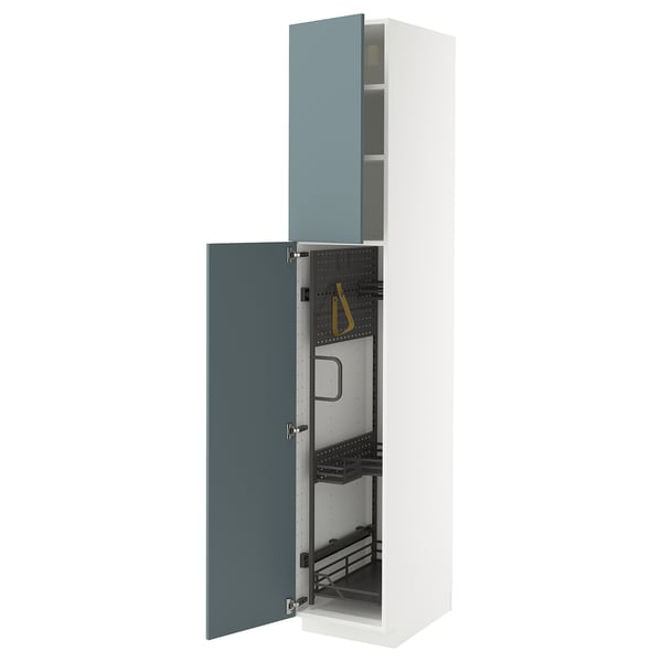 METOD kitchen cabinet in turquoise with pull-out organizers.