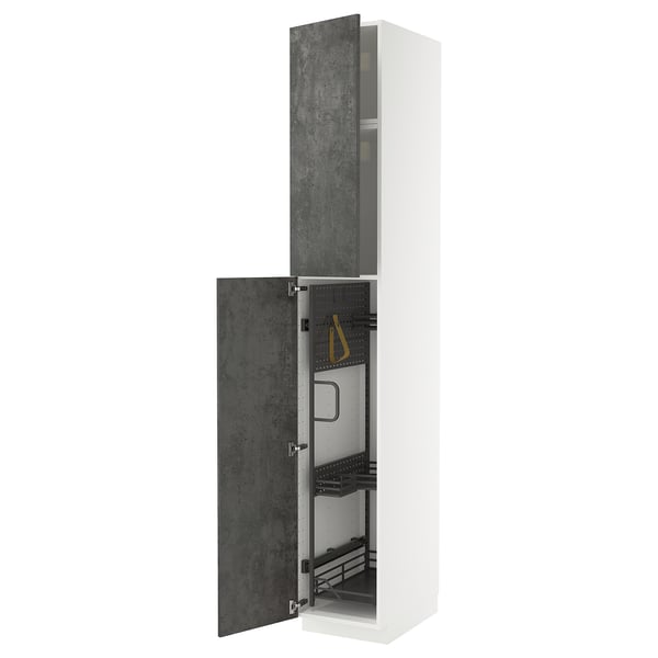 METOD dark grey high cabinet with open door, modern design.