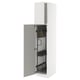 A white METOD high cabinet with a grey ringhult door, showcasing its organized interior storage and modern design.