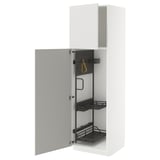 A white METOD kitchen cabinet with a grey door and black interior storage organizers.
