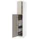 METOD kitchen cabinet in beige with open door revealing pull-out organizer, sturdy white frame, and multiple shelves.