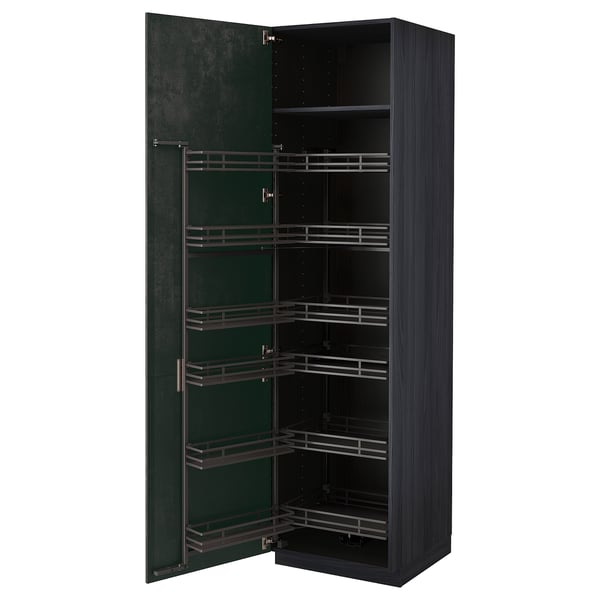 Dark grey METOD cabinet with pull-out shelves, modern urban design.