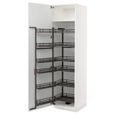 METOD white cabinet with black pull-out shelves.