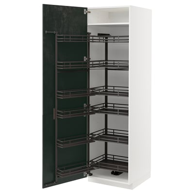 METOD kitchen cabinet, white w/ dark grey door, metal racks, 3 shelves.