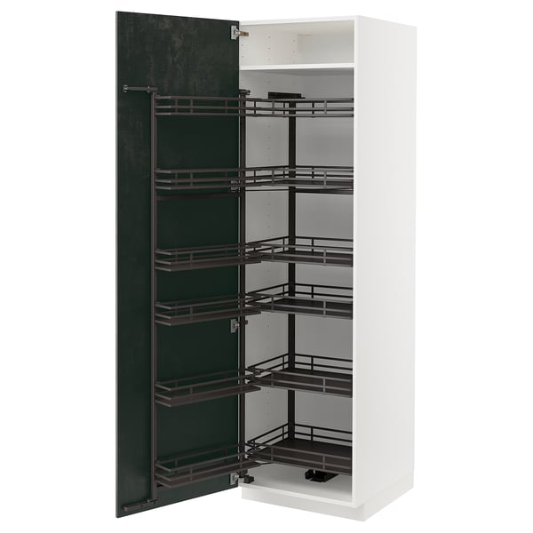 METOD kitchen cabinet, white with dark grey door and multiple storage shelves.