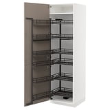 METOD kitchen unit in white with grey-beige doors, pull-out shelves.