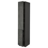 Dark grey METOD kitchen cabinet with concrete effect doors. Tall, rectangular, modern design with adjustable shelves.