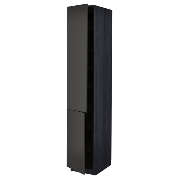 Modern black METOD kitchen cabinet with adjustable shelf, sleek design.