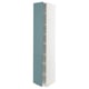 A white METOD kitchen cabinet with blue havstorp doors featuring a modern, sleek design and adjustable shelves.