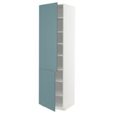 METOD kitchen cabinet, turquoise, tall white, 3 shelves, modern smooth design.
