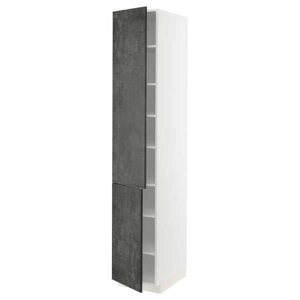 White METOD cabinet with dark grey door, slim, tall, modern design.