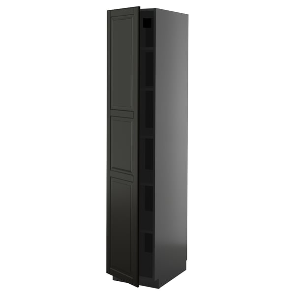 Black METOD kitchen cabinet, sleek design, glossy finish, 3 doors.