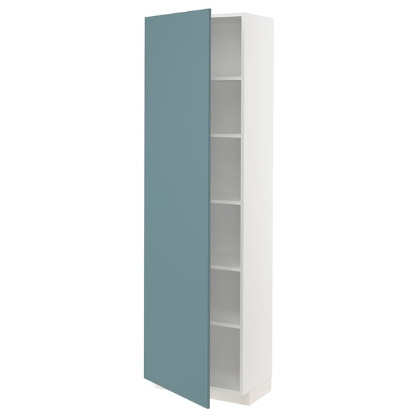 Turquoise METOD cabinet, white with adjustable shelves, modern look.