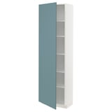 Turquoise METOD cabinet, white with adjustable shelves, modern look.