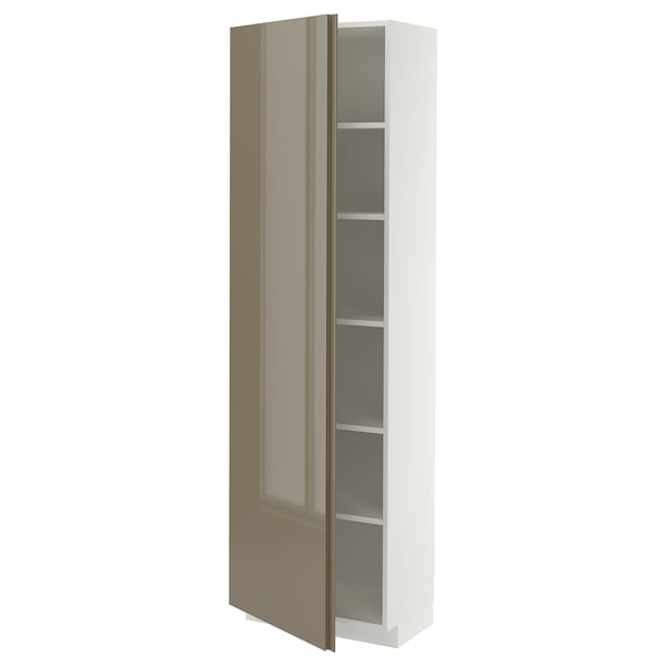 METOD High cabinet with shelves, white/VOXTORP high-gloss dark grey-brown vertical, 60x37x200 cm