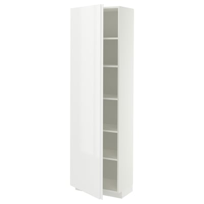 METOD High cabinet with shelves, white/VOXTORP high-gloss white vertical handle, 60x37x200 cm