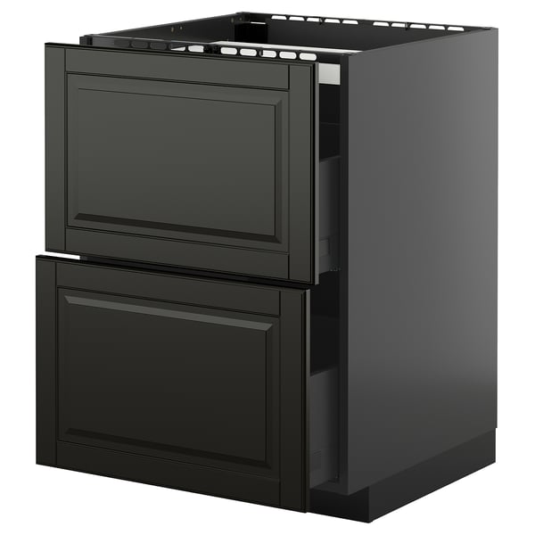 METOD kitchen unit in black with two drawers and a cabinet, sleek modern design.