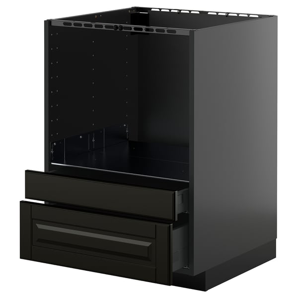 Black METOD kitchen cabinet, modern, with sleek drawers and glossy finish.