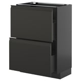 Dark gray modern kitchen cabinet with two drawers, sleek matte black finish, clean minimal design.