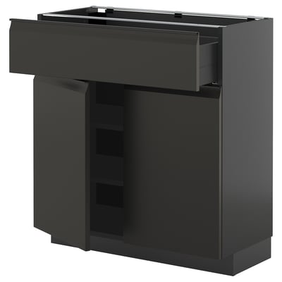 Modern black kitchen unit: METOD. Sleek, angular design with drawer, shelves, and soft-close feature.
