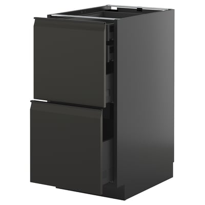 METOD kitchen cabinet in black, modern design with two smooth drawers, matte finish, square shape.