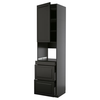 METOD / KNIVSHULT Hi cab f micro combi w door/3 drwrs, black-grey/Bodbyn black, 60x60x240 cm