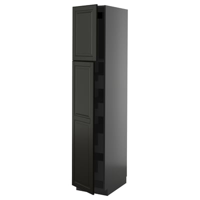 Black METOD kitchen cabinet with beveled edges and two doors.