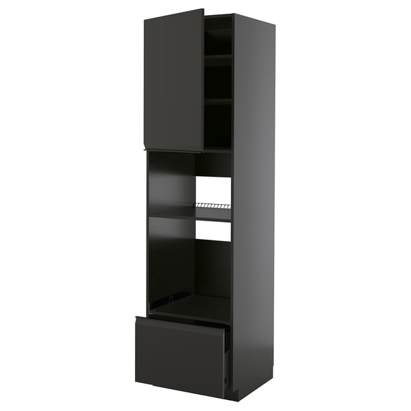 METOD / KNIVSHULT High cabinet f built-in appliances, black-grey/Upplöv matt anthracite, 60x60x220 cm