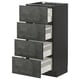 Dark grey drawer unit, modern, four open drawers.