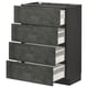 Black and grey kitchen unit with four open drawers, made of particleboard, laminate, and steel.