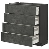Ikea METOD kitchen with dark grey kalhyttan fronts. Sleek, rectangular with four deep drawers.