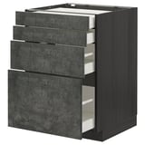 Dark grey modern kitchen cabinet with multiple drawers.