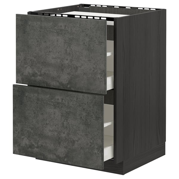 METOD kitchen unit: dark grey, square drawers, concrete effect.