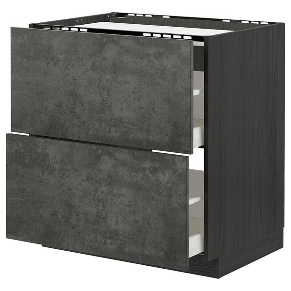 METOD kitchen cabinet in dark grey, concrete effect, with two drawers, sleek modern design.