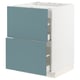 Modern kitchen cabinet, METOD series, with turquoise havstorp fronts. Smooth, self-closing drawers, sleek design, and sturdy construction.