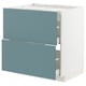 A modern turquoise kitchen cabinet with smooth drawers, part of the METOD system, featuring sleek design and sturdy construction.