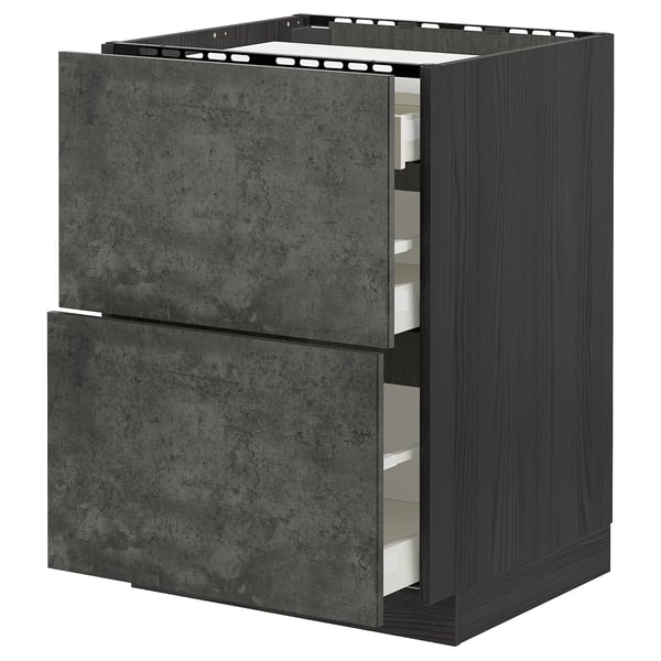 METOD dark grey drawer unit with smooth concrete finish, double drawer design.
