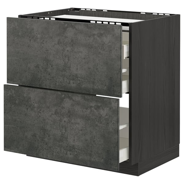 A dark gray METOD cabinet with two large drawers in a modern, urban style.