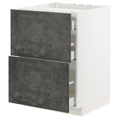 White METOD kitchen cabinet with dark grey concrete effect drawers.