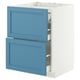 A blue METOD kitchen cabinet with two drawers. Its modern, with a white frame and smooth-running drawers.