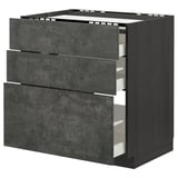 Modern dark grey kitchen cabinet with multiple drawers, sleek and minimalist design.