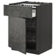 Dark grey drawers cabinet. Opened METOD kitchen with wire racks. Concrete effect, modern design; 25-year guarantee.