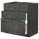 Modern dark gray METOD kitchen cabinet with three drawers, sleek concrete design.