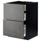 A dark gray ikea METOD kitchen cabinet with two drawers and a shelf.