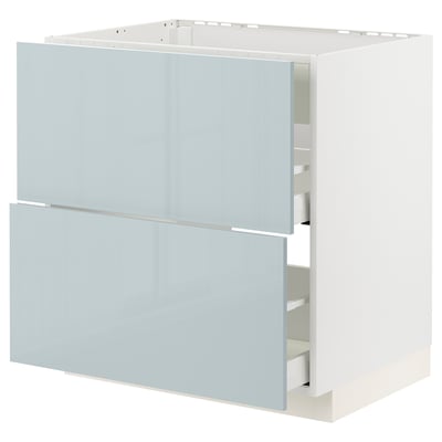 METOD kitchen cabinet with high-gloss grey-blue kallarp fronts, two drawers, modern design.