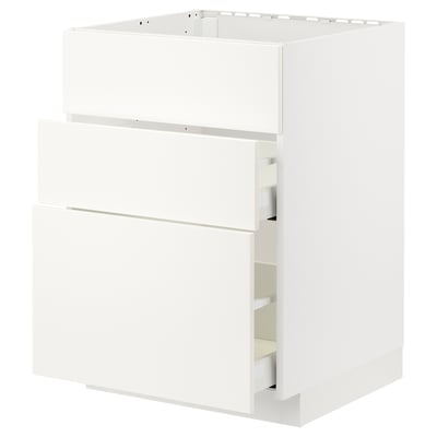This image shows a METOD kitchen cabinet in white. The cabinet three drawers with a smooth, modern design.