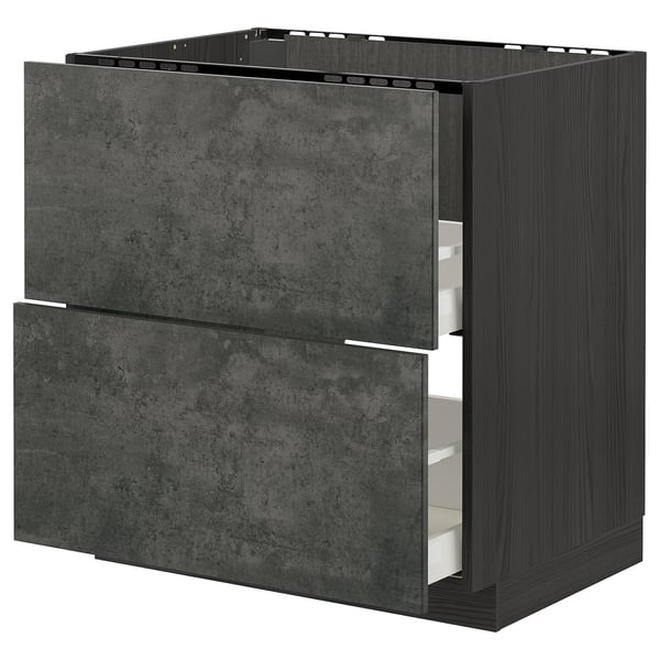 Modern dark grey METOD kitchen cabinet with two drawers, sleek edges, and a sturdy frame.