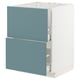 A turquoise METOD kitchen cabinet with two drawers. Its sleek, modern, and a smooth finish.